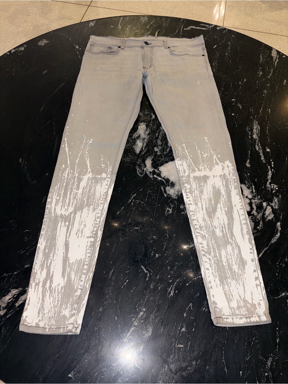 Golden Jeans Light Gray Paint-Splash Skinny Jeans